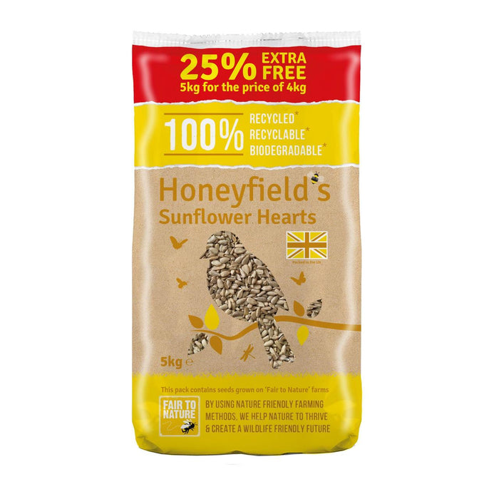 Honeyfields Sonnenblumenherzen wildes Vogelfutter 25% extra kostenlos 5 kg