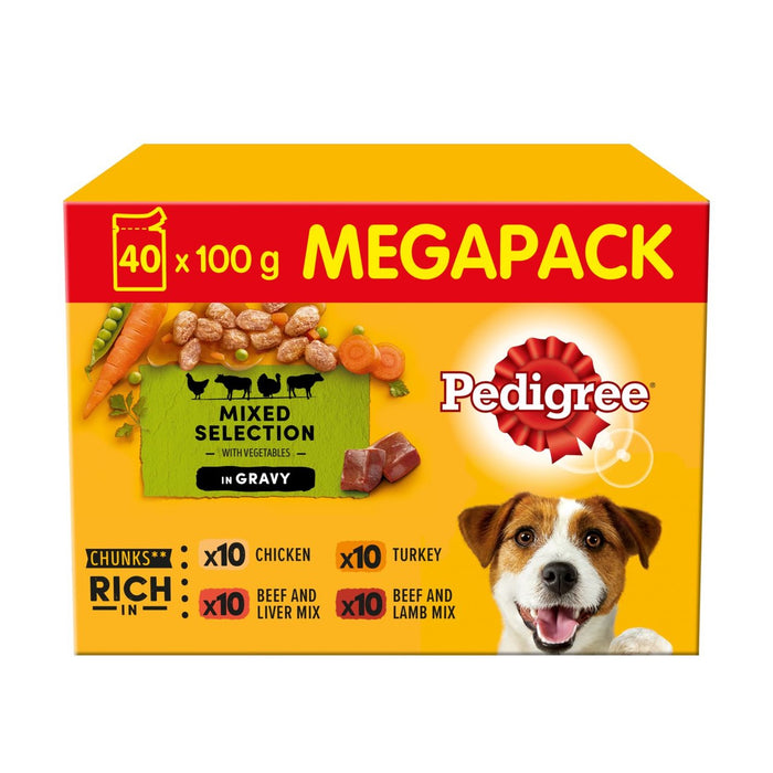 Pedigré Adulto Poldes de comida para perros húmedos Mega Mega Pack 40 x 100g