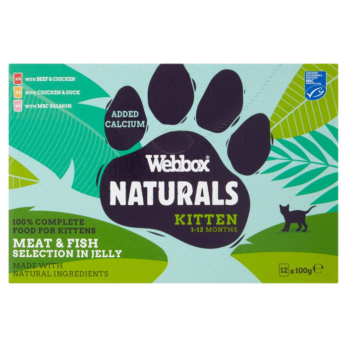 Selección de bolsa de comida húmeda de gatito de caja web Naturals en gelatina 12 x 100g