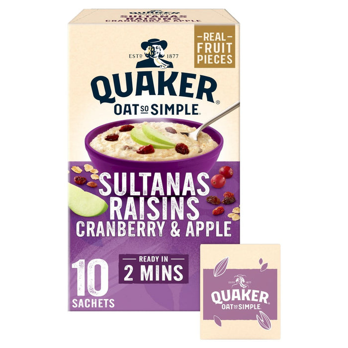 Quaker avena tan simple sultanas y pasas frutas gachas de fruta 10 x 38.5g